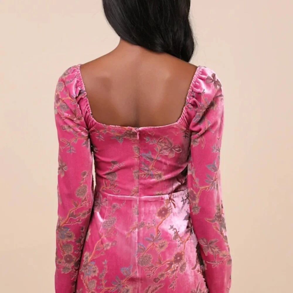 Lulus Simply Decadent Pink Floral Velvet Burnout Bustier Mini Dress Fairycore L - Picture 2 of 7